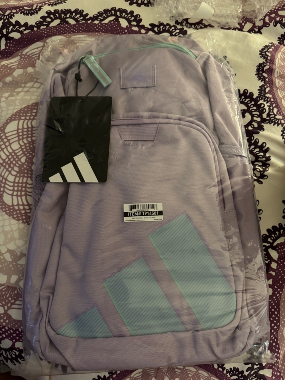 adidas Lavender Backpack with Mint Accents Unisex Bag